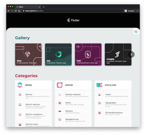 screenshot of Flutter Gallery