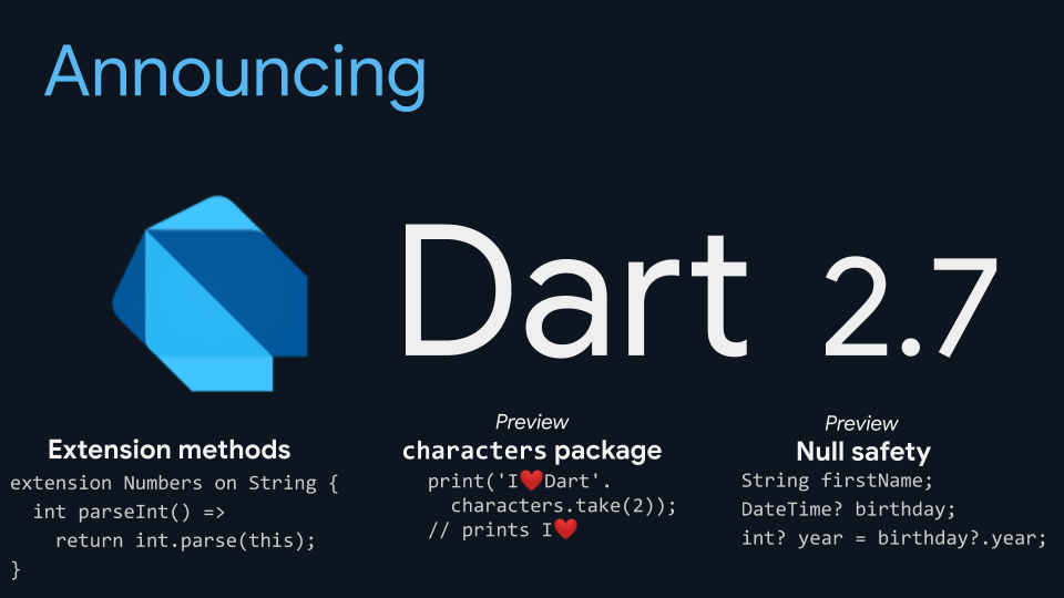 Announcing Dart 2.7: A safer, more expressive Dart