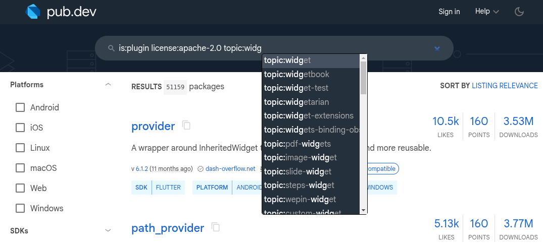Topics search keywords